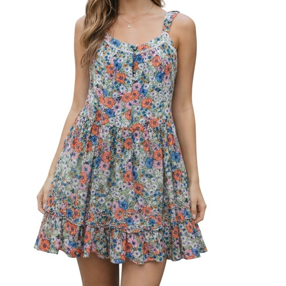 wild fable Dresses & Skirts - Wild Fable Floral Print Mini Dress Women's Size Medium Spaghetti Strap Ruffle